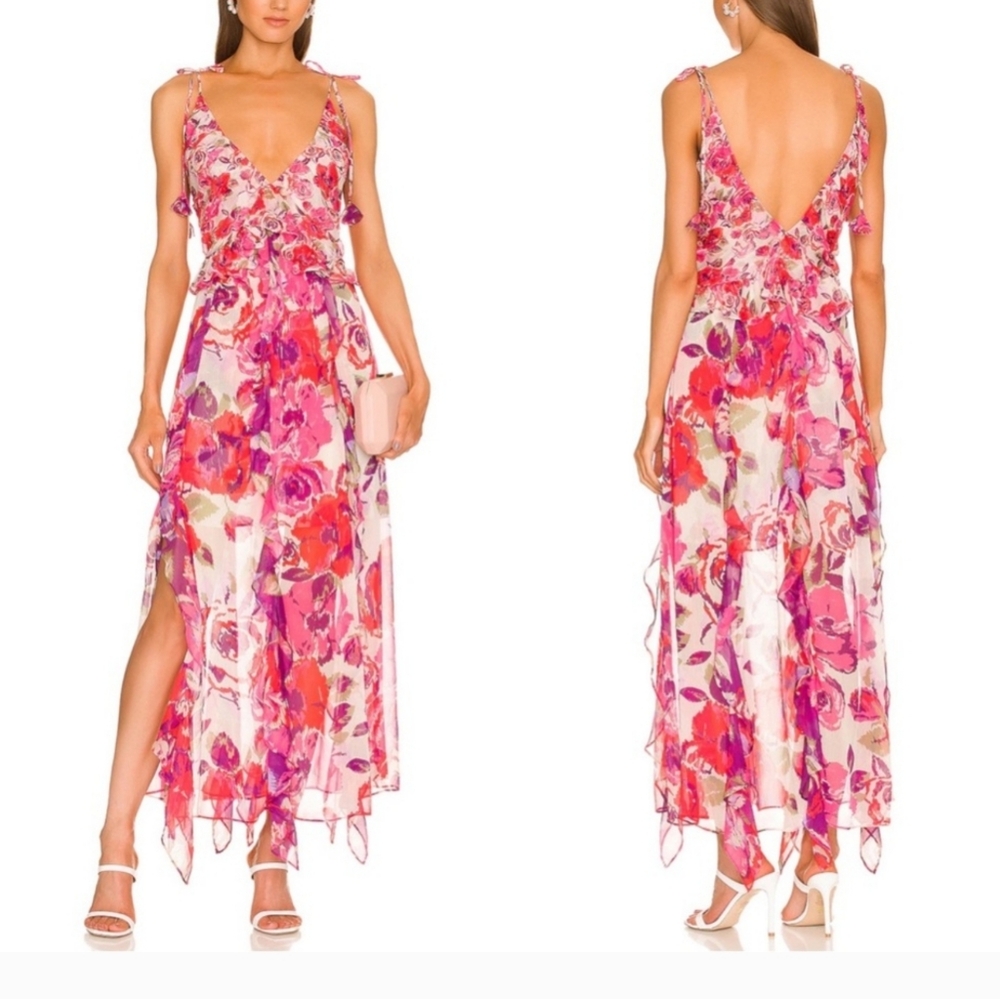 Misa Los Angeles Vibrant Pink and Purple Maxi Dress